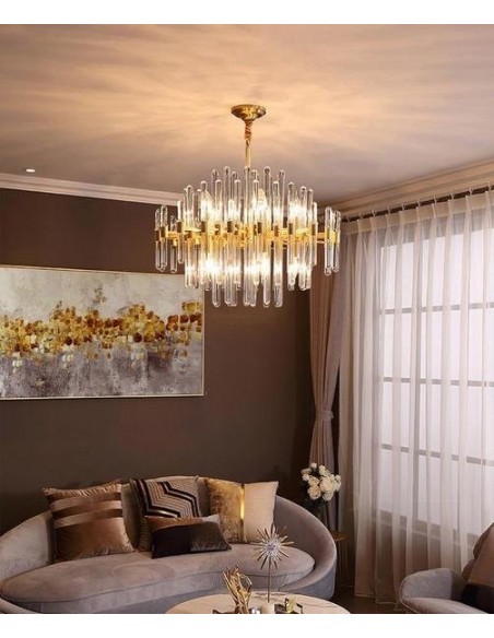 Brass Chandelier with Clear Glass Rods Shade